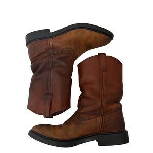 Red Wing Pecos Leather Work Boots Mens 10.5 E Wide Brown‎ Mid-Calf Vintage USA